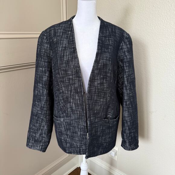 Coldwater Creek Tweed Blazer Jacket Navy Size 16 Linen Lined Classic Workwear - Picture 1 of 6